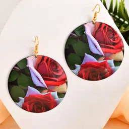Silvermerc Designs Gold Plated Floral Printed Leaf Shaped Drop Earrings-97