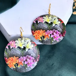 Silvermerc Designs Floral Printed Circular Shaped Drop Earrings-image-70