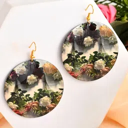 Silvermerc Floral Printed Circular Shaped Drop Earrings-image-25