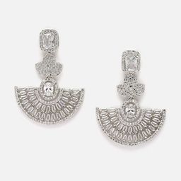 DressBerry White Rhodium-Plated AD Drop Earrings-4