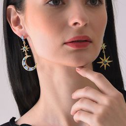 SOHI Blue & Gold-Plated Star Shaped Drop Earrings-image-31