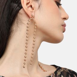 SOHI Gold-Plated Contemporary Tasselled Drop Earrings-49