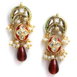 DUGRISTYLE Red & Gold Kundan Classic Drop Earrings-image-69