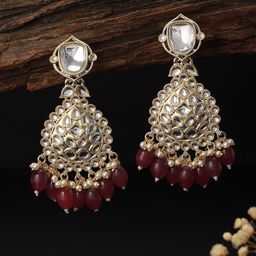 Saraf RS Jewellery Gold-Plated Classic Kundan Studded Drop Earrings-4
