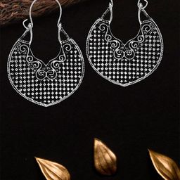 Adwitiya Collection Silver-Plated Classic Oxidised Hoop Earrings-52