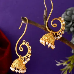 Silvermerc Designs Gold-Plated Beaded Contemporary Jhumkas Earrings-15
