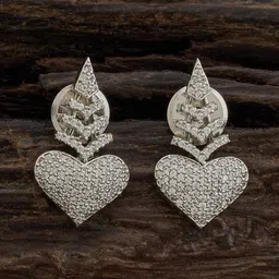 Kushal's Fashion Jewellery Rhodium-Plated Cubic Zirconia Heart Shaped Drop Earrings-image-53
