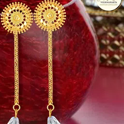 Vighnaharta Gold-Plated Removable Studs & Chain Drop Earrings-67