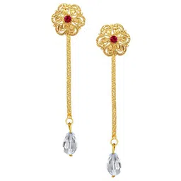 Vighnaharta Gold-Plated Floral Drop Earrings-image-10