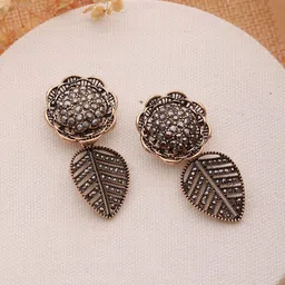 Jazz and Sizzle Gold-Plated Cubic Zirconia Floral Drop Earrings-picture-36