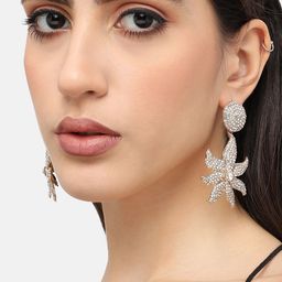 SOHI Gold Plated Floral Drop Earrings-34