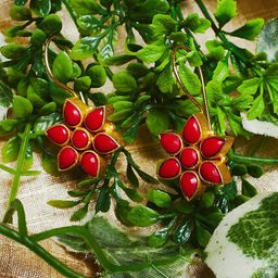 PANASH Red Gold-Plated Handcrafted Floral Drop Earrings-28