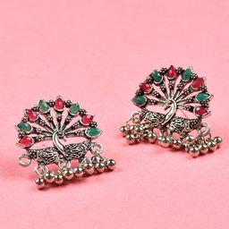 Indi INSIDE Silver-Toned & Multicoloured Floral Studs Earrings-image-32