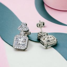 Designs & You Silver-Plated Cubic Zirconia Studded Square Studs Earrings-18