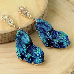 SOHI Blue & Gold-Plated Contemporary Drop Earrings-10