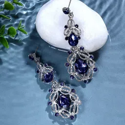 SOHI Silver-Plated Stone-Studded Contemporary Drop Earrings-image-89