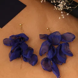 Yellow Chimes Gold Tone Chain With Hanging Blue Color Dangler Earrings-image-48