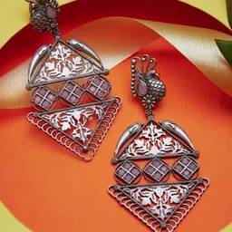 ATIBELLE Silver-Plated Contemporary Drop Earrings-88