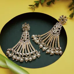 ATIBELLE Gold-Plated Classic Beaded & Stone Studded Drop Earrings-59