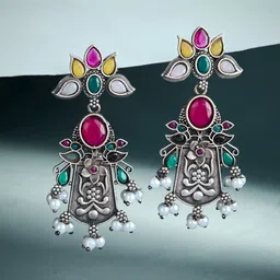 ATIBELLE Silver Plated Contemporary Drop Earrings-86