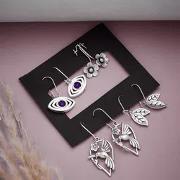 ATIBELLE Set Of 4 German Silver Contemporary Drop Earrings-50