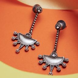 ATIBELLE Silver-Plated Beaded & Stone Studded Geometric Drop Earrings-60
