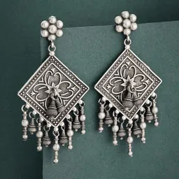 ATIBELLE Silver-Plated Contemporary Drop Earrings-90