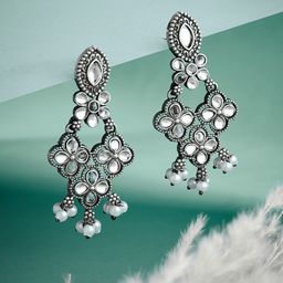 ATIBELLE Silver Plated Contemporary Drop Earrings-88