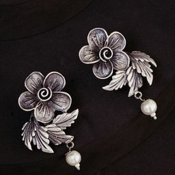 ATIBELLE Silver-Plated Beaded Contemporary Drop Earrings-67