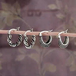 ATIBELLE Set of 2 Silver-Plated Contemporary Oxidised Hoop Earrings-33