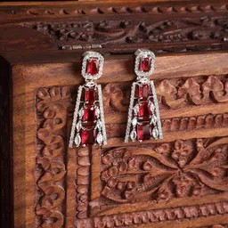 ZENEME Red Contemporary Drop Earrings-image-21