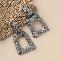 SOHI Women Silver Plated Grey Geometric Drop Earrings-5