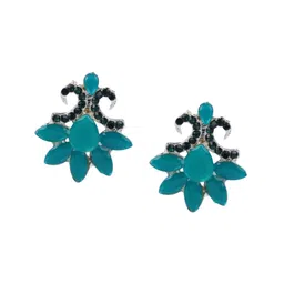 DEGHLAM Silver-Plated Artificial Stones Studded Floral Shaped Drop Earrings-image-17