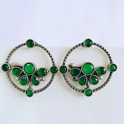 DEGHLAM Artificial Stones Studded Oxidised Circular Shaped Drop Earrings-30