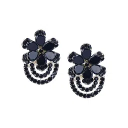 DEGHLAM Silver-Plated Artificial Stones Studded Floral Shaped Drop Earrings-37