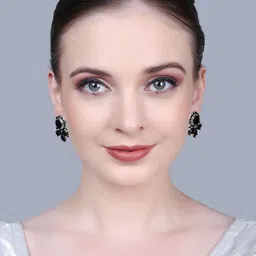 DEGHLAM Silver-Plated Cubic Zirconia Studded Contemporary Shaped Drop Earrings-25