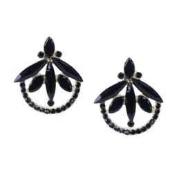 DEGHLAM Silver-Plated Artificial Stones Studded Contemporary Shaped Drop Earrings-11