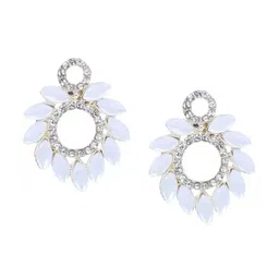 DEGHLAM Silver-Plated Artificial Stones Studded Circular Shaped Drop Earrings-image-14