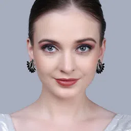 DEGHLAM Silver-Plated Artificial Stones Studded Teardrop Shaped Drop Earrings-9