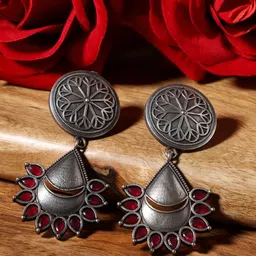 VENI Silver-Plated Contemporary Oxidised Drop Earrings-picture-46