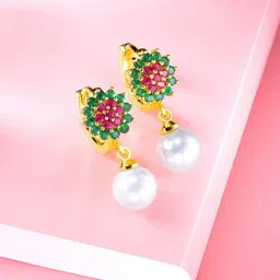 Peora Gold-Plated Contemporary CZ Studded Drop Earrings-38