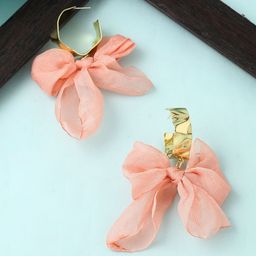 Yellow Chimes Pink Cloth Woven Bow Shaped Hoop Earrings-image-50