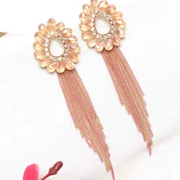 Yellow Chimes Pink & Gold Plated Contemporary Drop Earrings-image-91