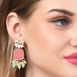 Zaveri Pearls Pink & Gold-Plated Contemporary Drop Earrings-38