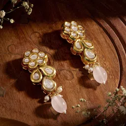 Priyaasi Gold-Plated Kundan Studded Contemporary Drop Earrings-image-38