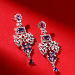 Priyaasi Silver Plated American Diamond Contemporary Drop Earrings-image-62