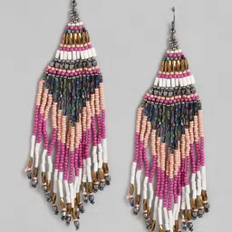 RICHEERA Pink & Peach-Coloured Beaded Contemporary Drop Earrings-49
