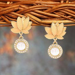 Zaveri Pearls Gold-Plated Contemporary Drop Earrings-74