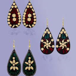 YouBella Set of 3 Afghani Tibetan Drop Earrings-13
