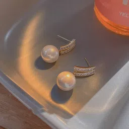 Shining Diva Fashion Gold-Plated Pearl Beaded Contemporary Drop Earrings-18